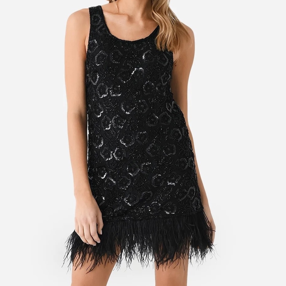 Sea NY Misha Combo Knit Mini Dress with feathers and sequins 85%OFF